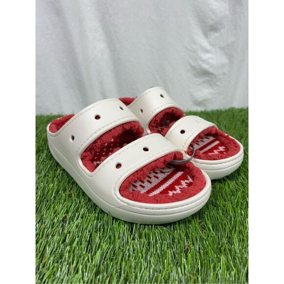 Crocs Classic Cozzzy Sandals Holiday Sweater Sandals men 5 women 7 Fuzzy Slipper - Picture 1 of 5